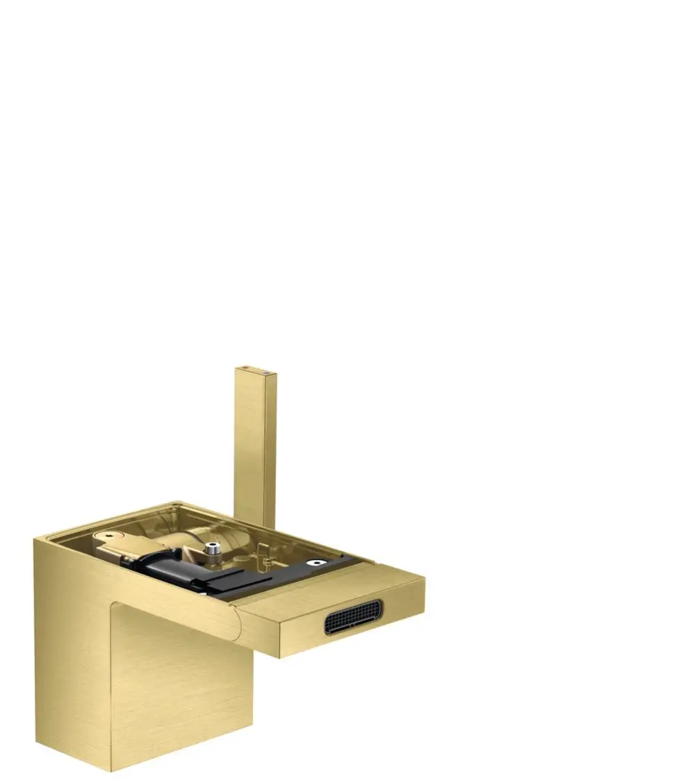 Bidetmischer in gebürstetem Messing von AXOR, ausgestattet mit Push-Open Ablaufgarnitur. Klare Linienführung und modernes Design.